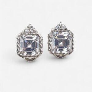 Judith Ripka 925 Sterling Silver CZ Rope Design Clip-On Earrings